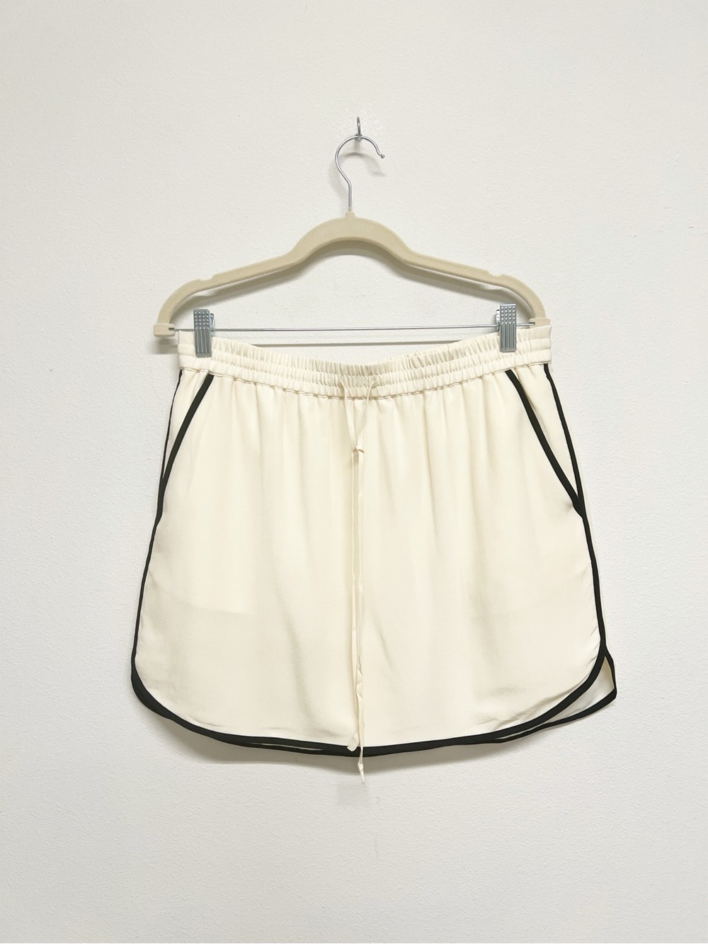 Madewell Womens Classic Cream with Black Trim Drawstring Sporty Silk Mini Skirt